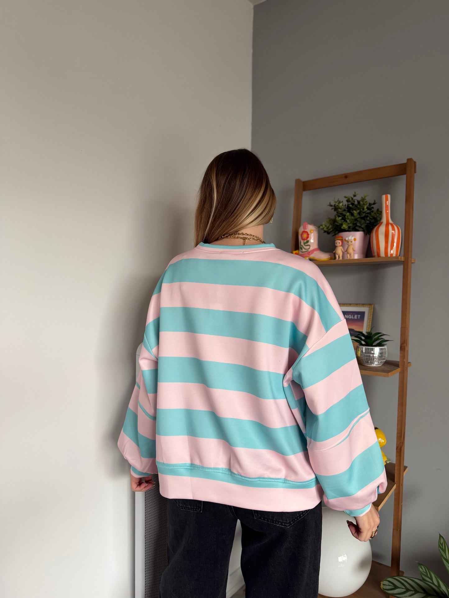 Sweat marinière GABRIEL Turquoise + Rose