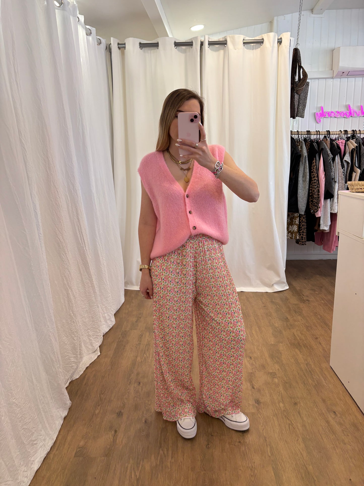 2 - Pantalon plissé BILI petites fleurs rose