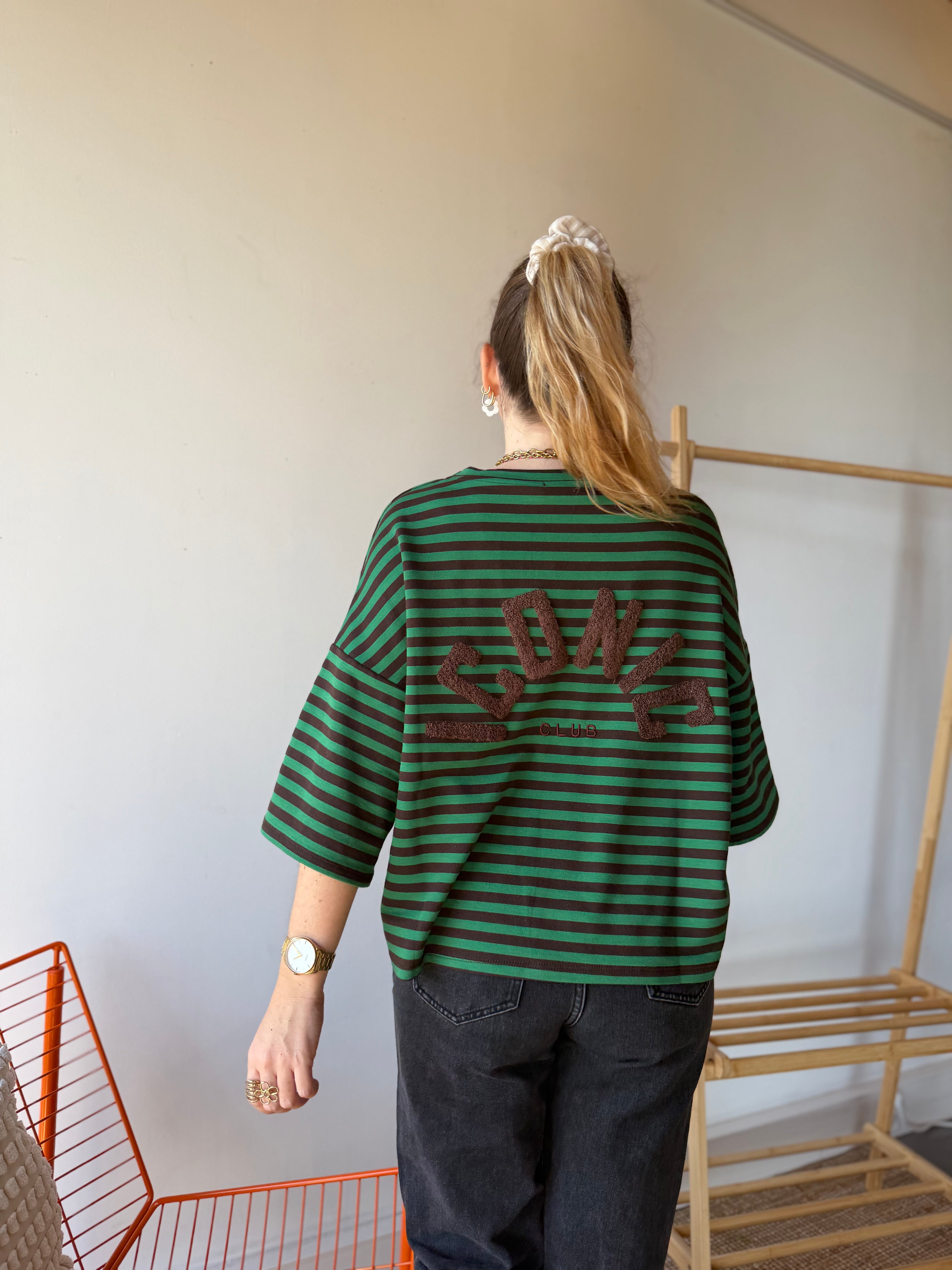 T-shirt marinière ICONIC Vert + Chocolat