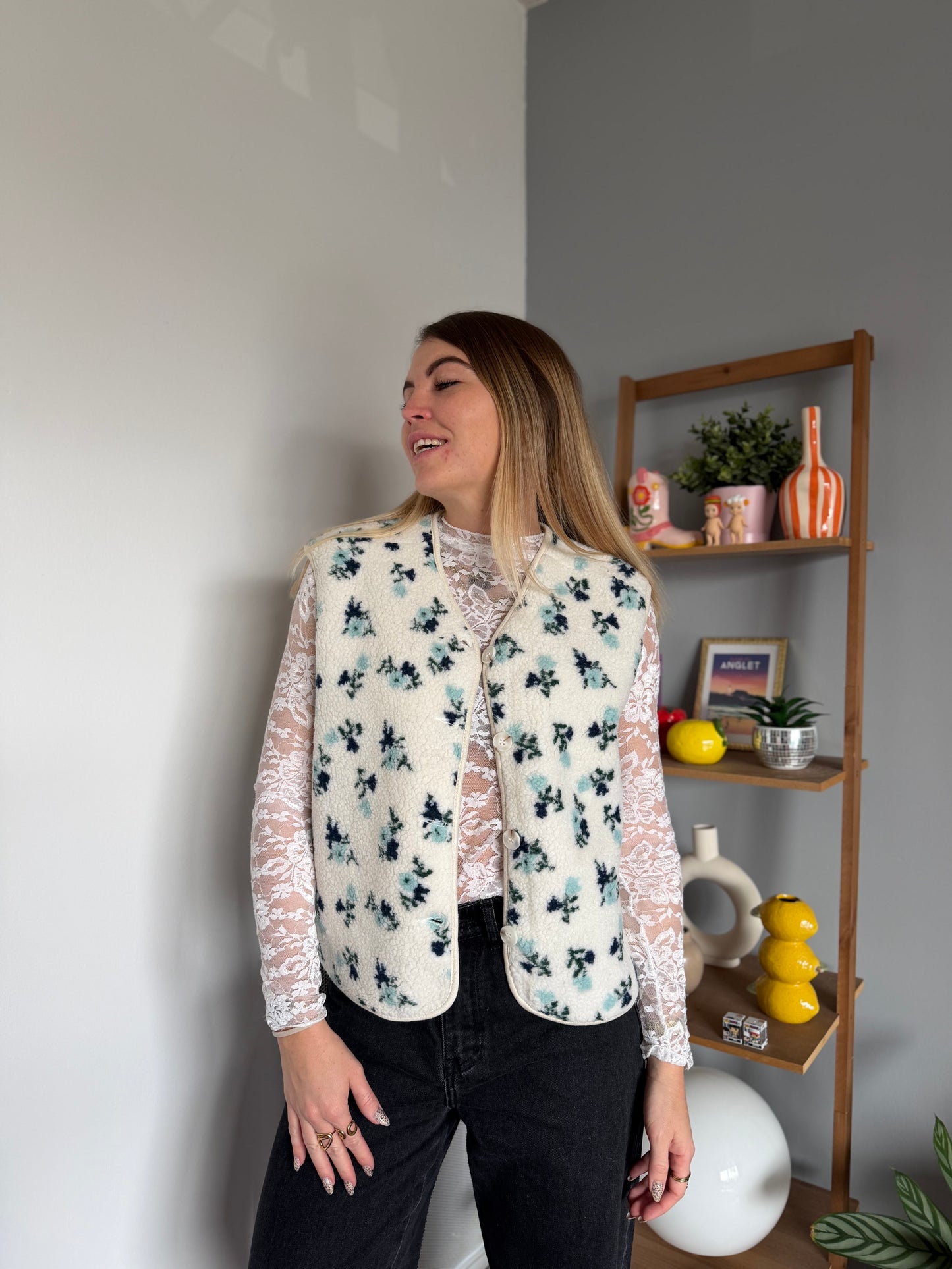 Veste sans manches FLEURS Bleu