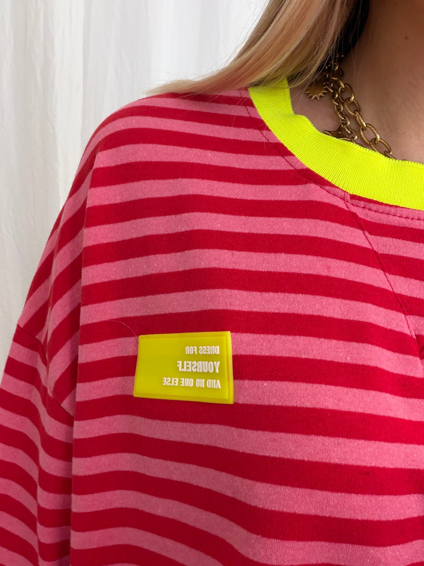 T-shirt manches longues YOURSELF marinière Rouge et Rose