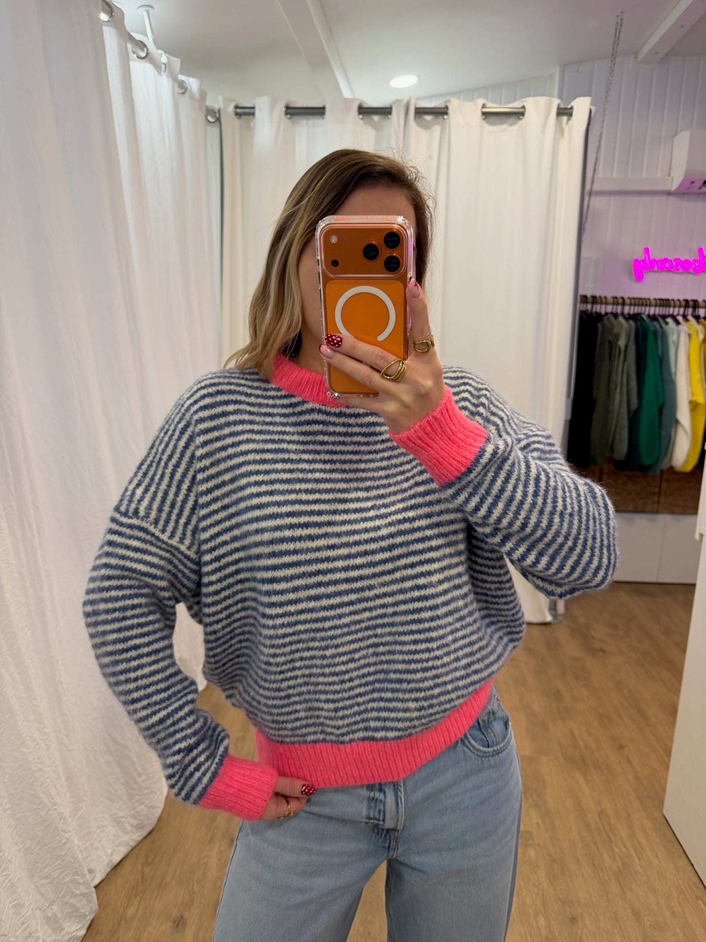 Pull SOLEN Bleu/Blanc/Rose fluo