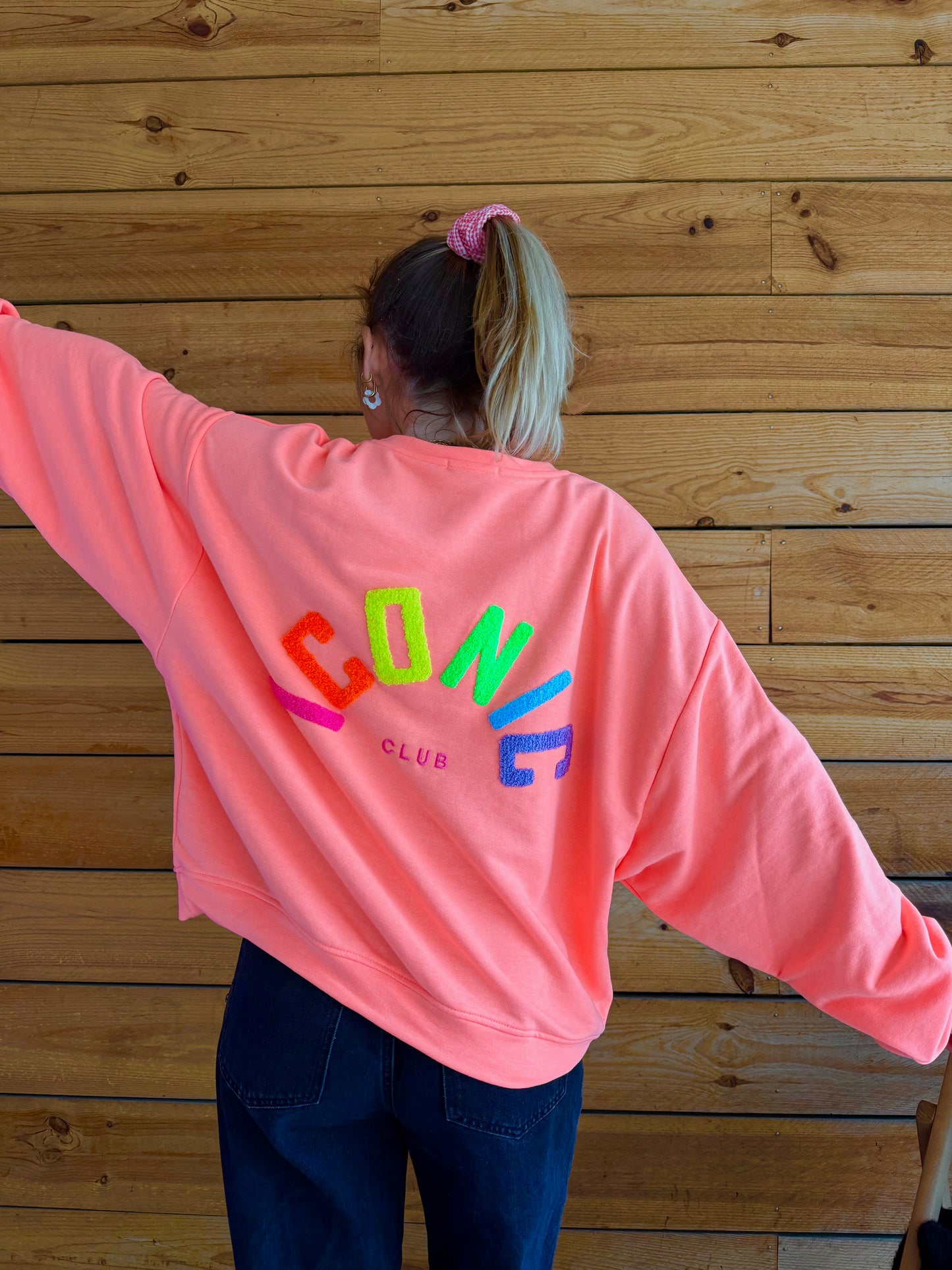 Sweat ICONIC Corail fluo + multicolore