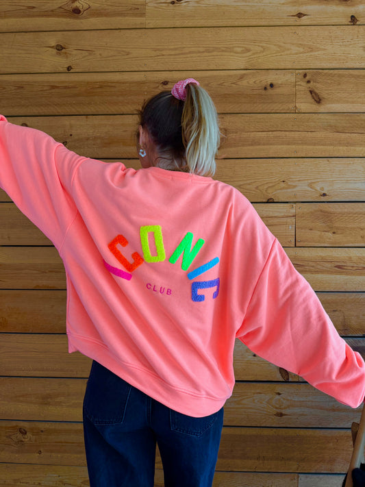 Sweat ICONIC Corail fluo + multicolore