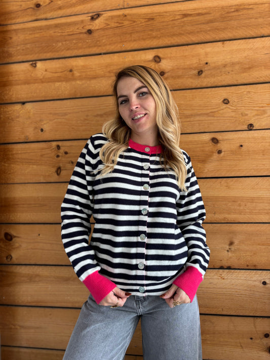 Gilet GIGI marinière Fushia / Marine