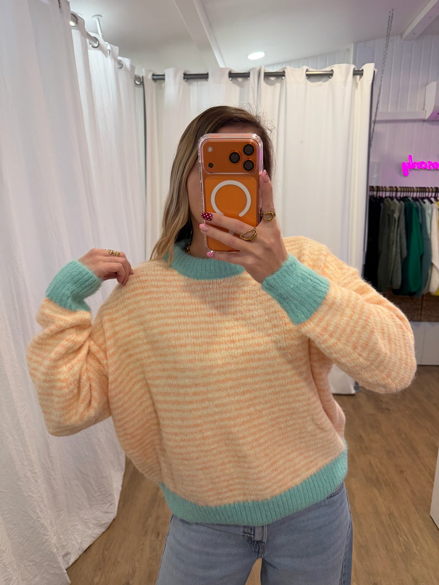 Pull SOLEN Saumon/Blanc/Bleu