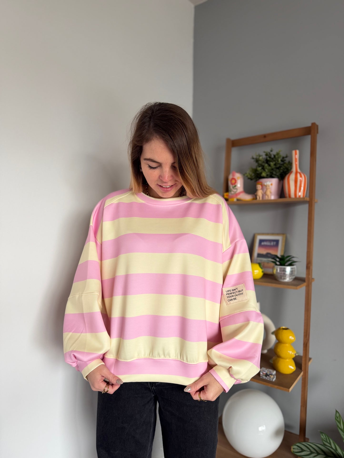 Sweat marinière GABRIEL Jaune + Rose