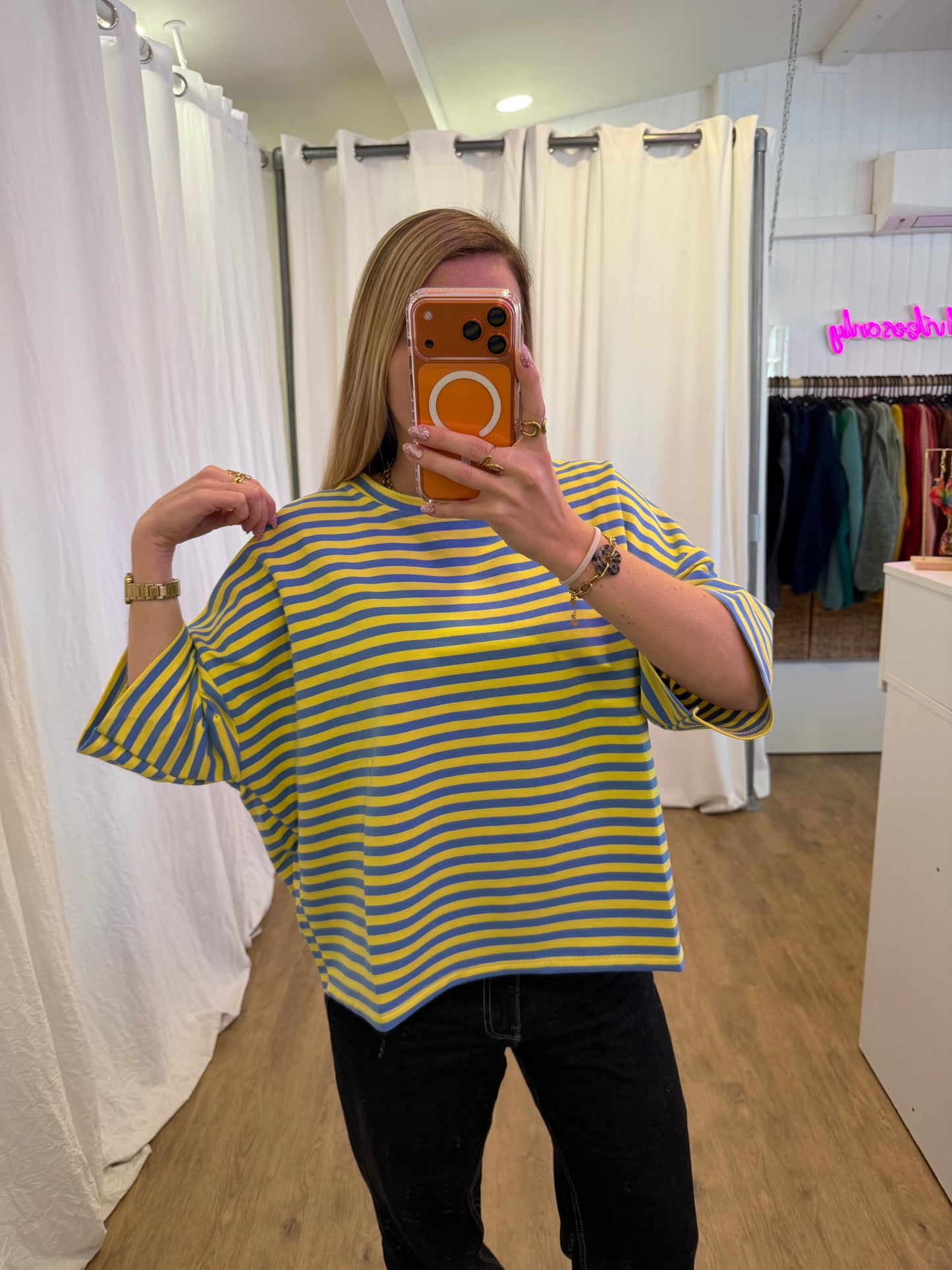 T-shirt LÉA marinière Bleu + Jaune