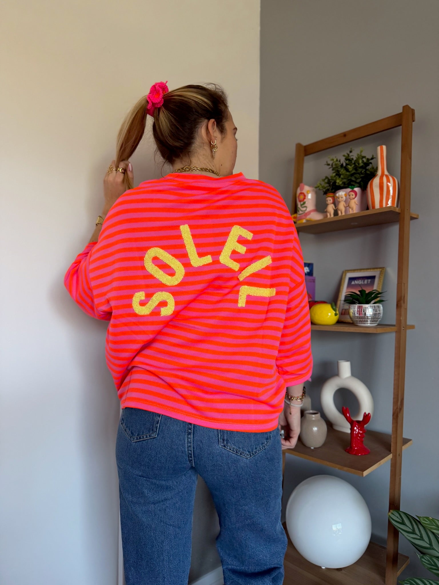 T-shirt marinière SOLEIL Orange + Rose