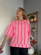 Sweat Manches courtes PAOLINA rayé rose