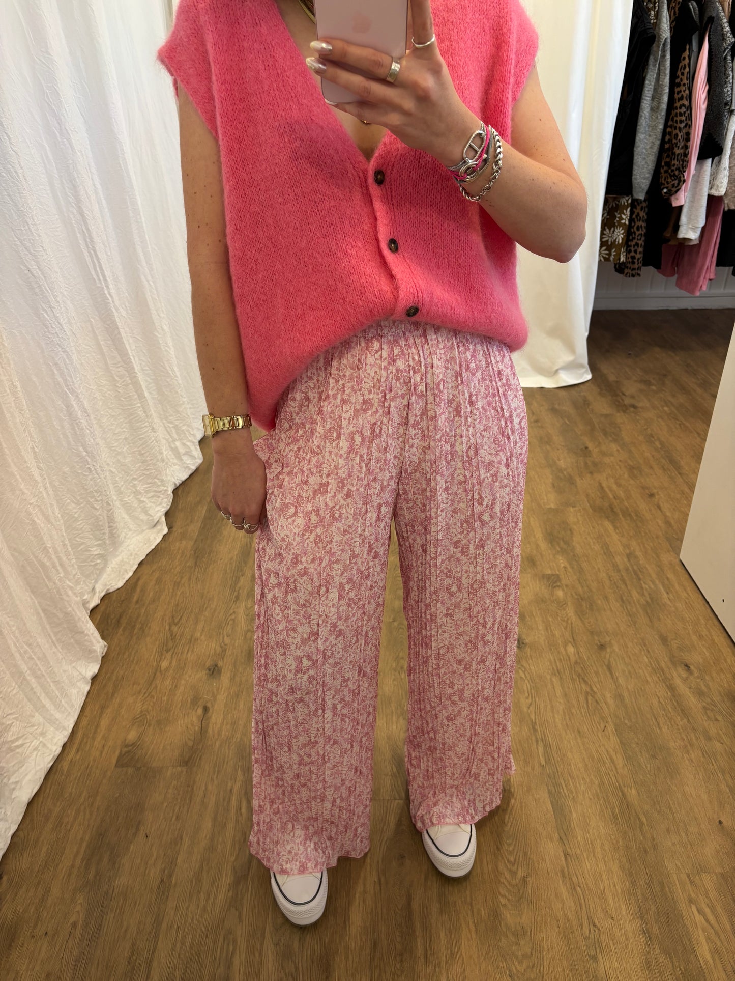 3 - Pantalon plissé BILI petites fleurs vieux rose