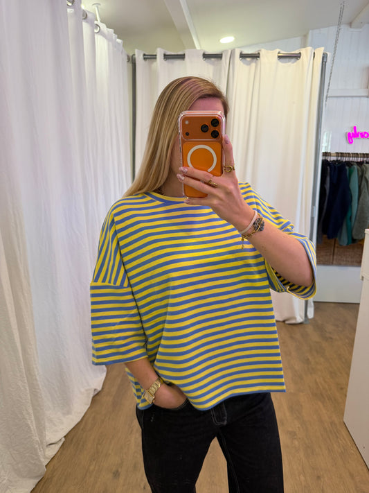 T-shirt LÉA marinière Bleu + Jaune