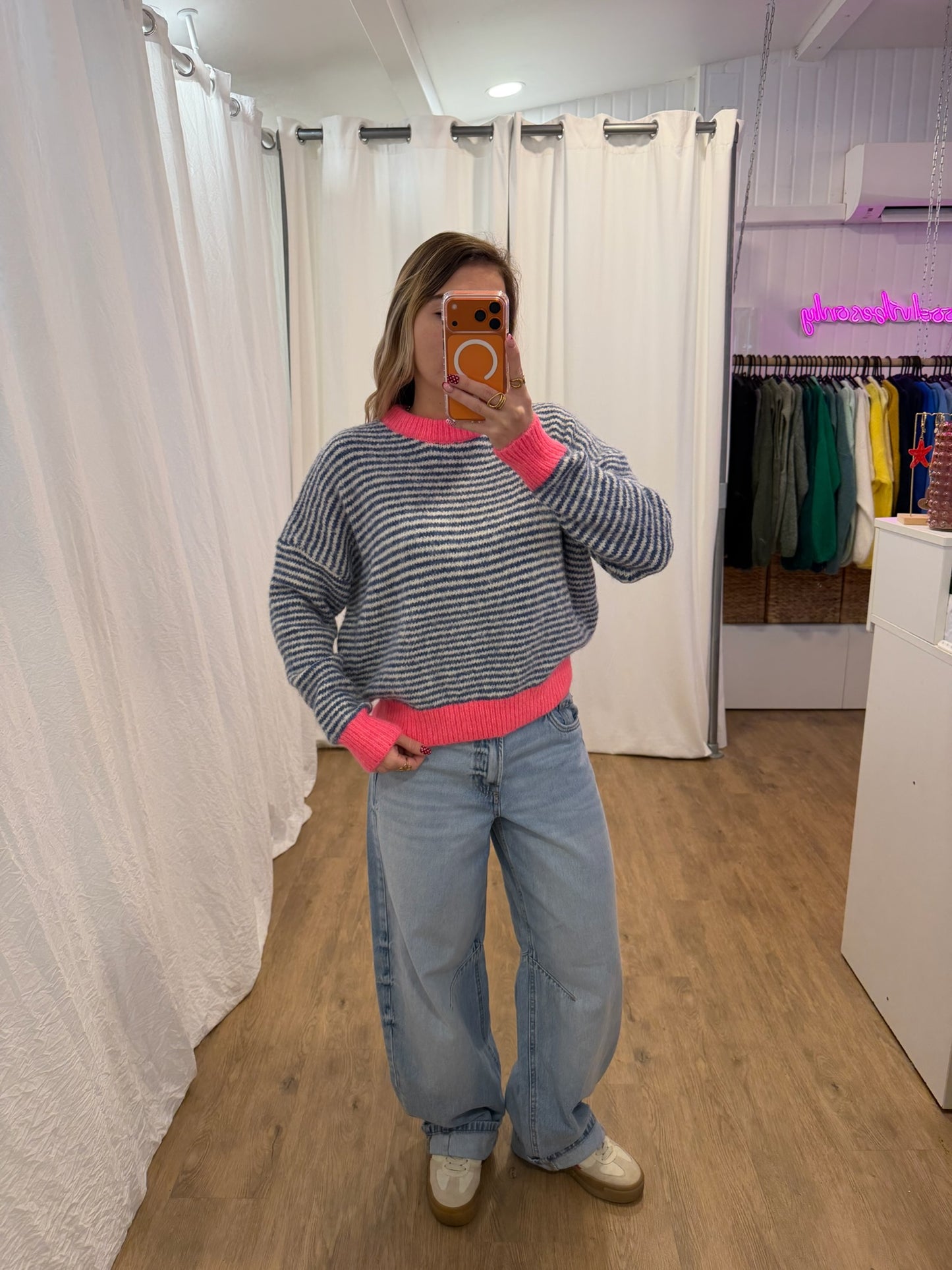 Pull SOLEN Bleu/Blanc/Rose fluo