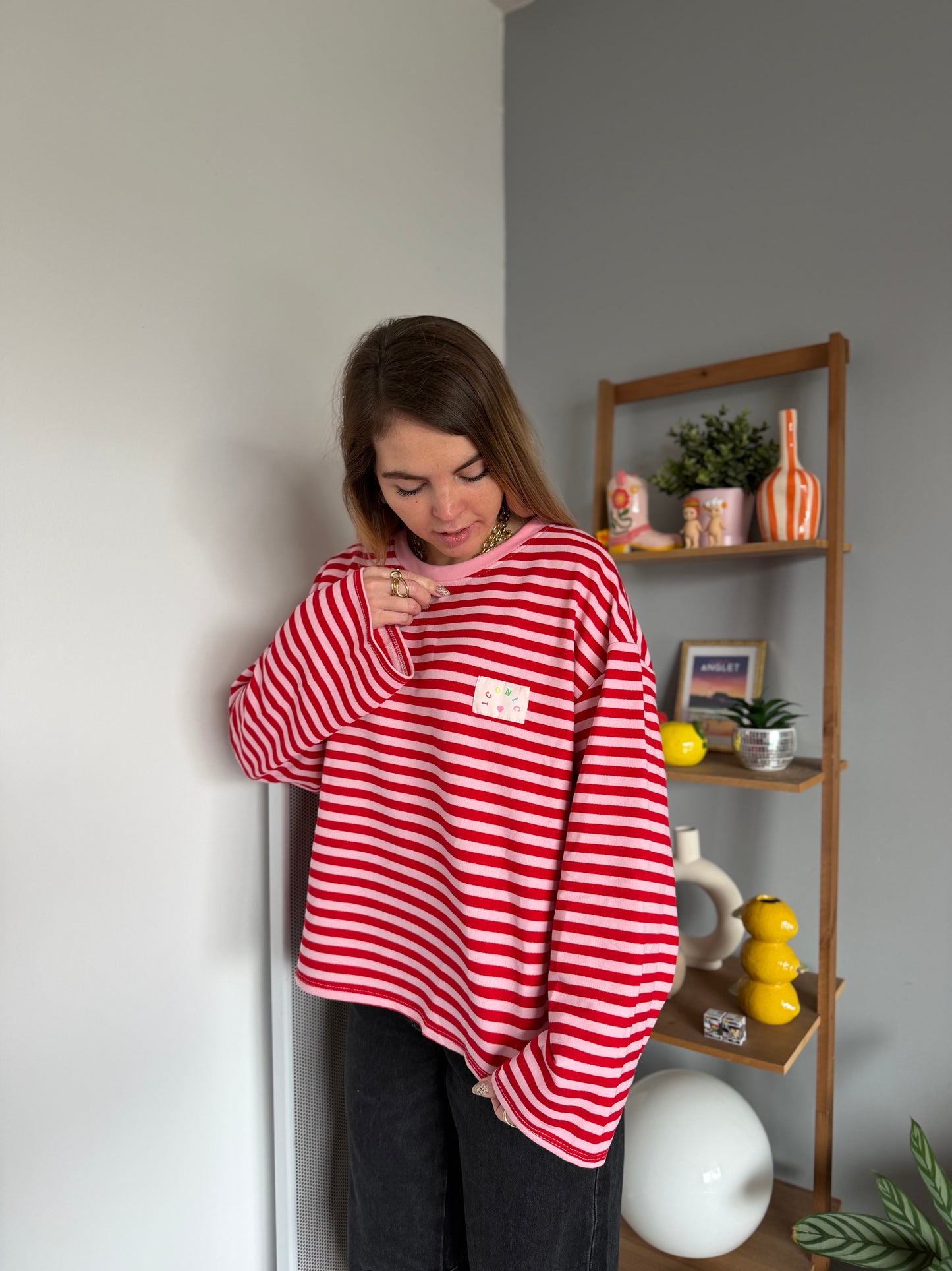 T-shirt marinière ICONIC manches longues Rouge + Rose