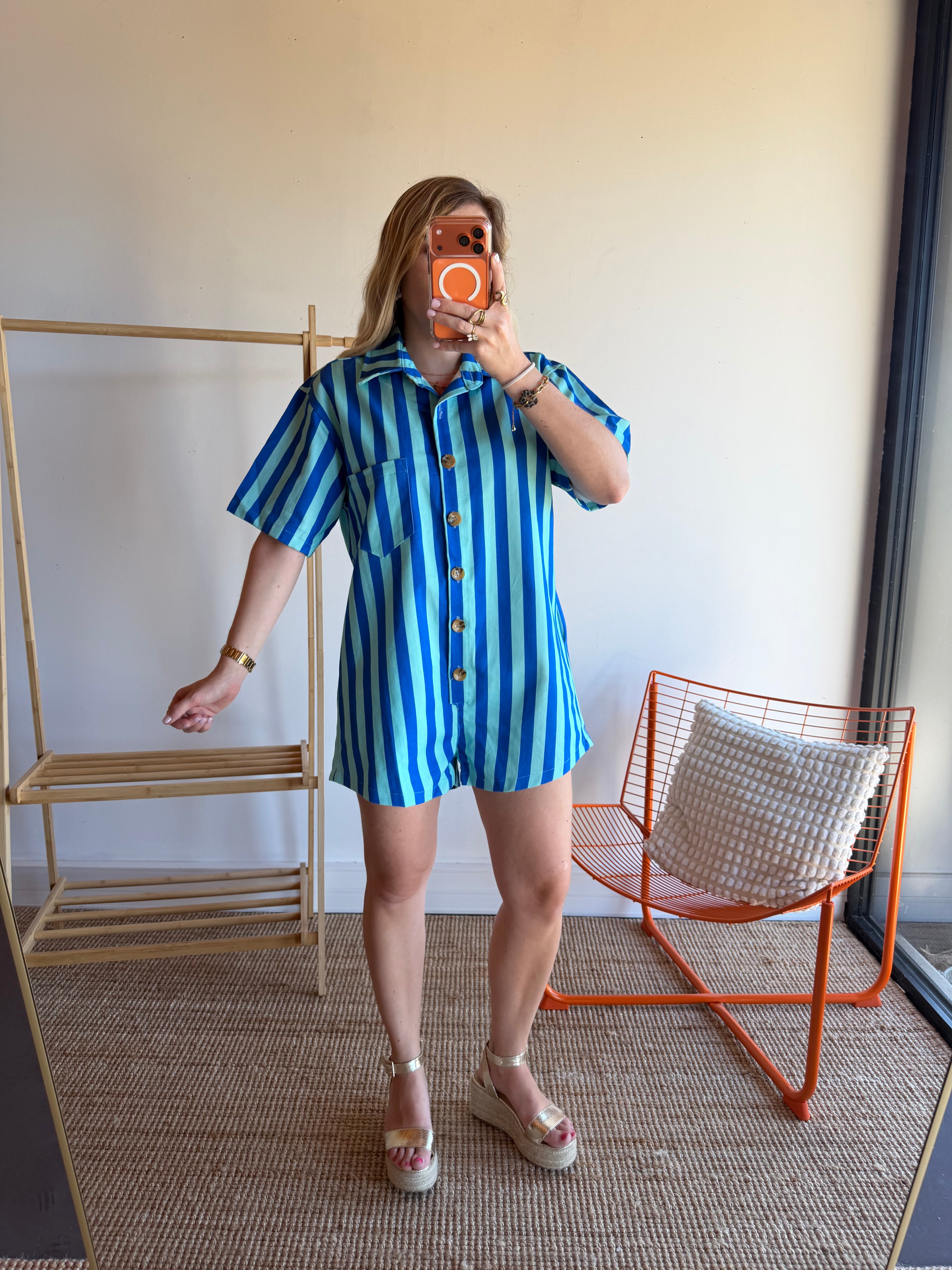 Combishort rayée JULIA bleu + turquoise