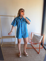 Combishort rayée JULIA bleu + turquoise