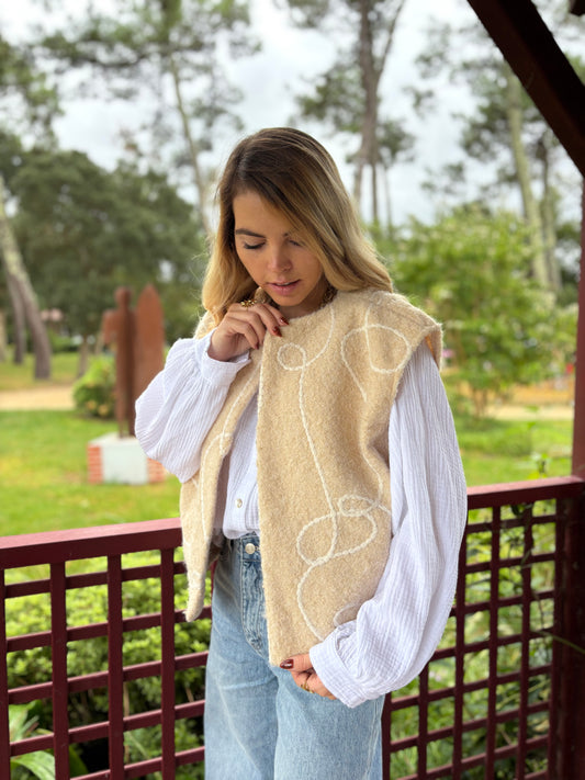 Veste sans manches LILI Beige + fil blanc