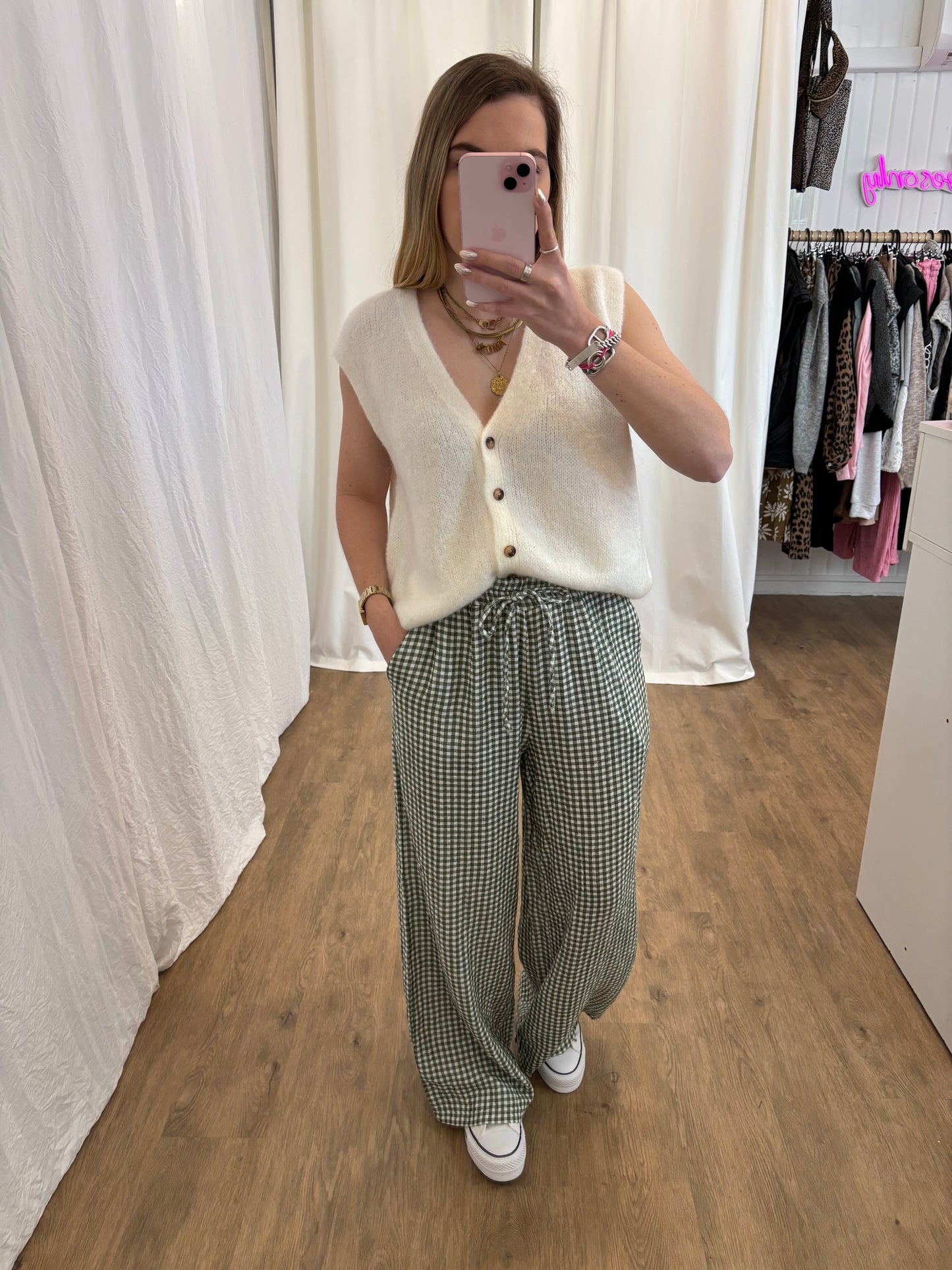 Pantalon NOA Vichy Kaki