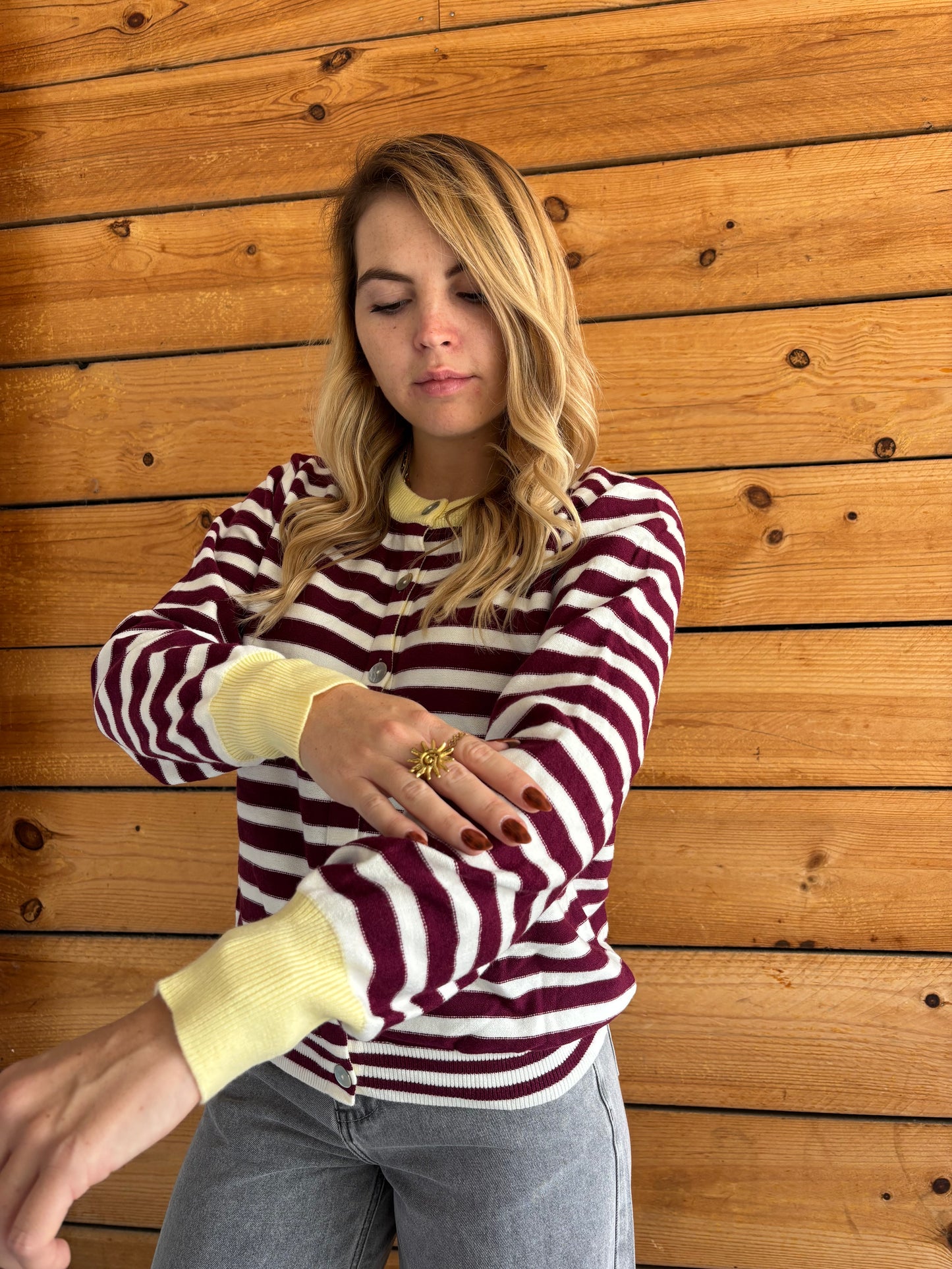 Gilet GIGI marinière Jaune / Bordeaux