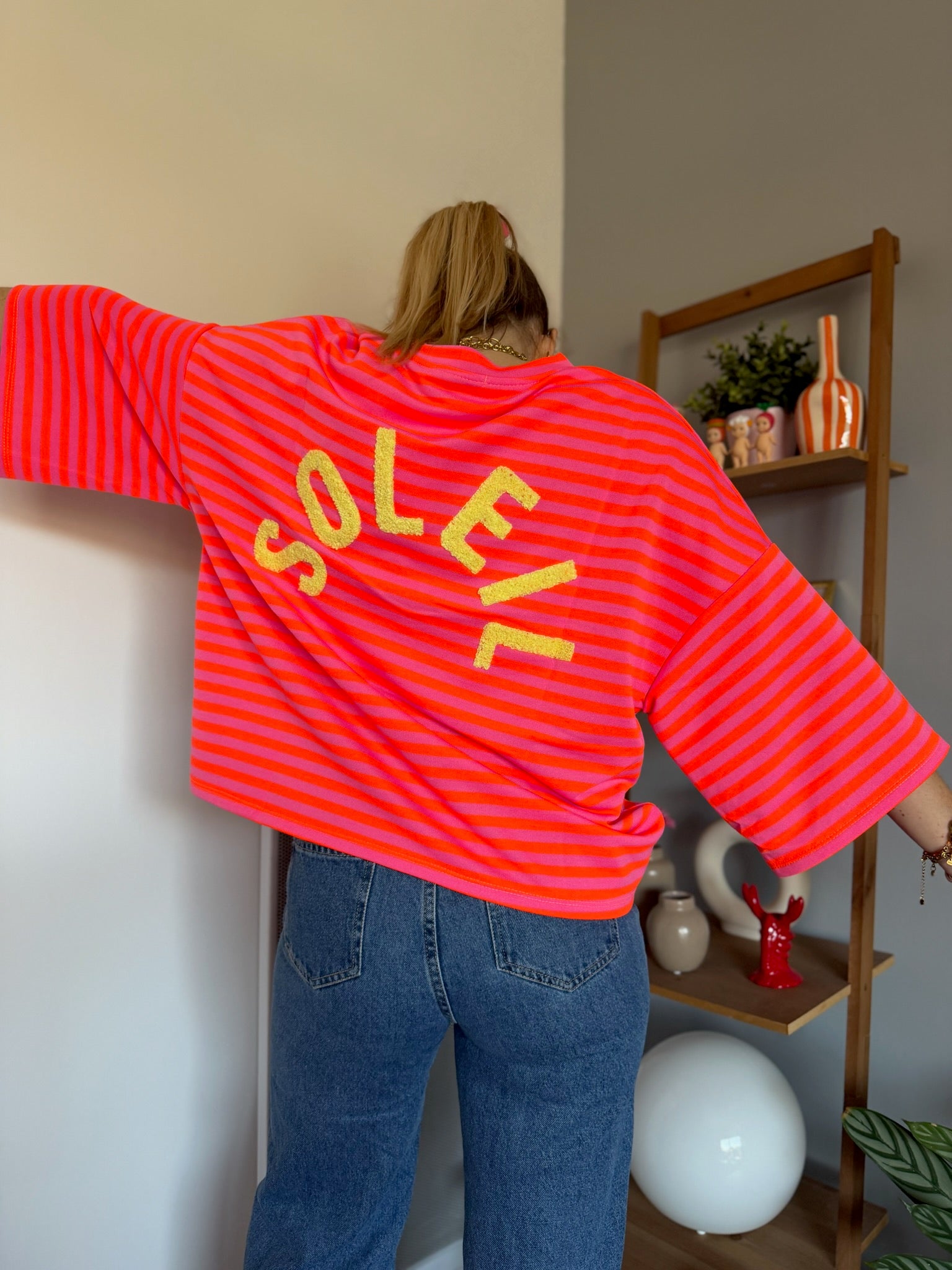 T-shirt marinière SOLEIL Orange + Rose