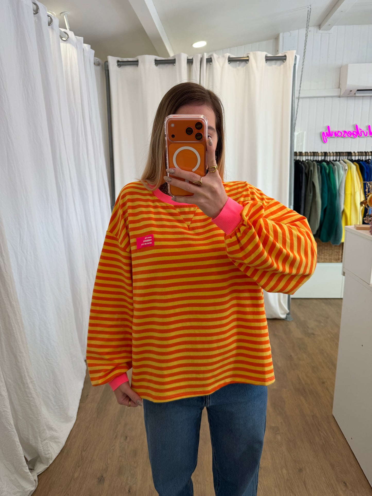 T-shirt manches longues YOURSELF marinière Jaune et Orange