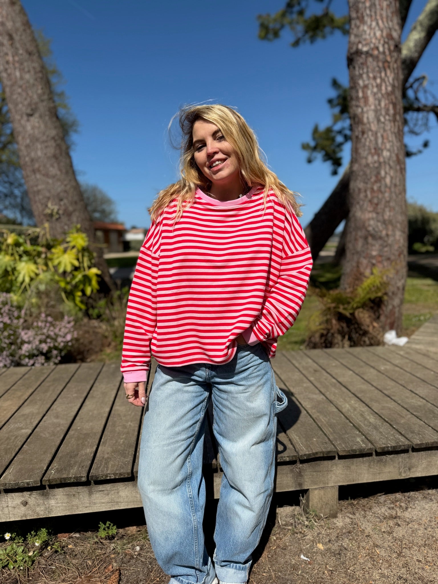 T-shirt marinière SARAH Rose + Rouge