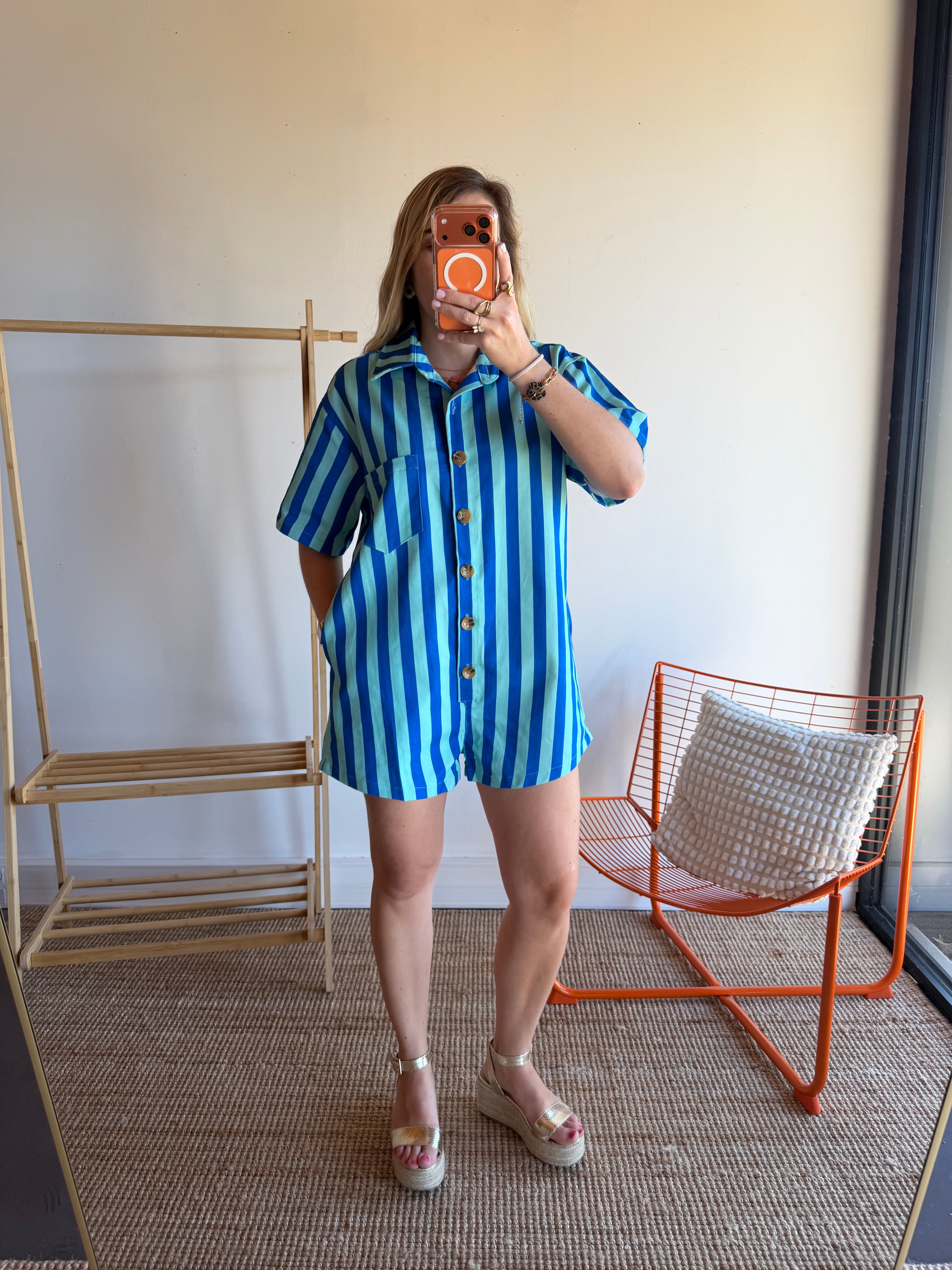 Combishort rayée JULIA bleu + turquoise