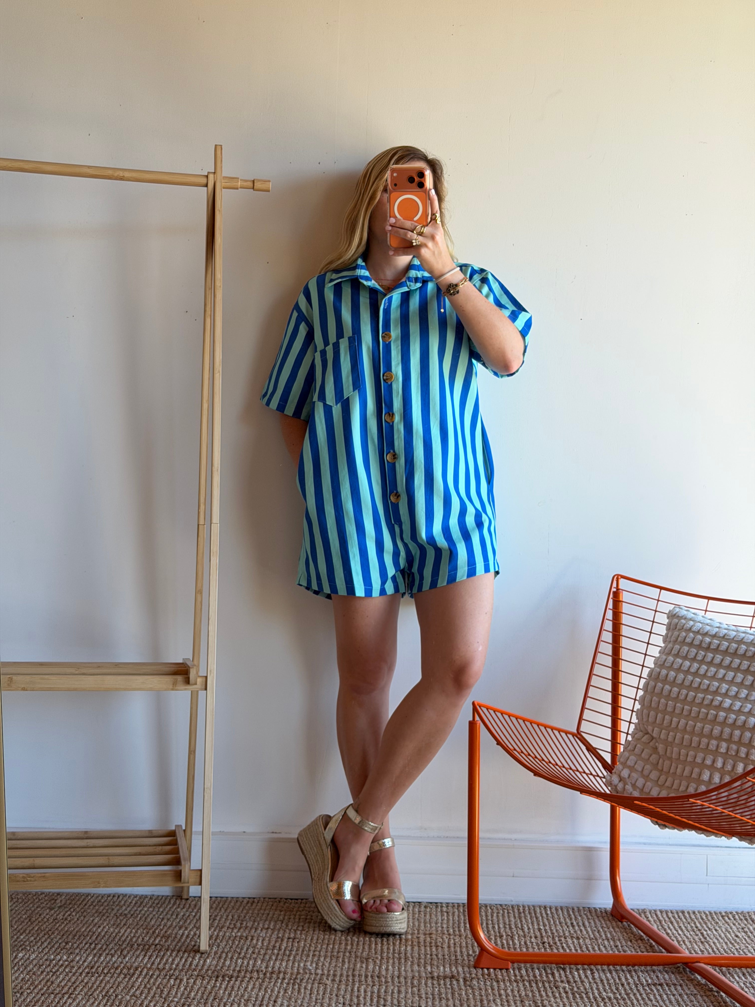 Combishort rayée JULIA bleu + turquoise