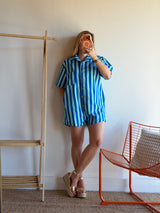 Combishort rayée JULIA bleu + turquoise