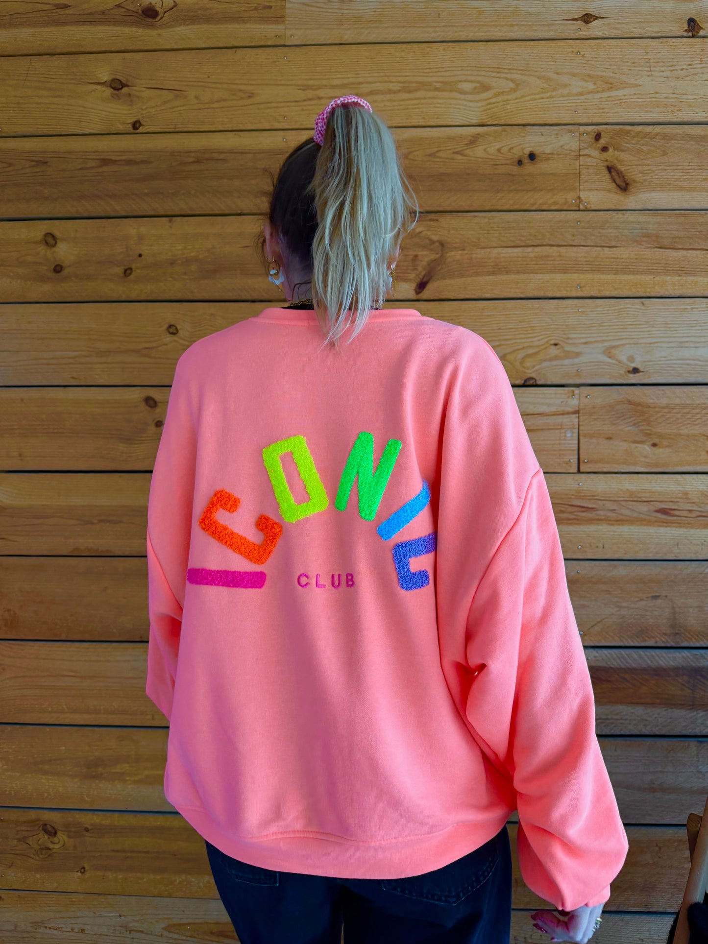 Sweat ICONIC Corail fluo + multicolore