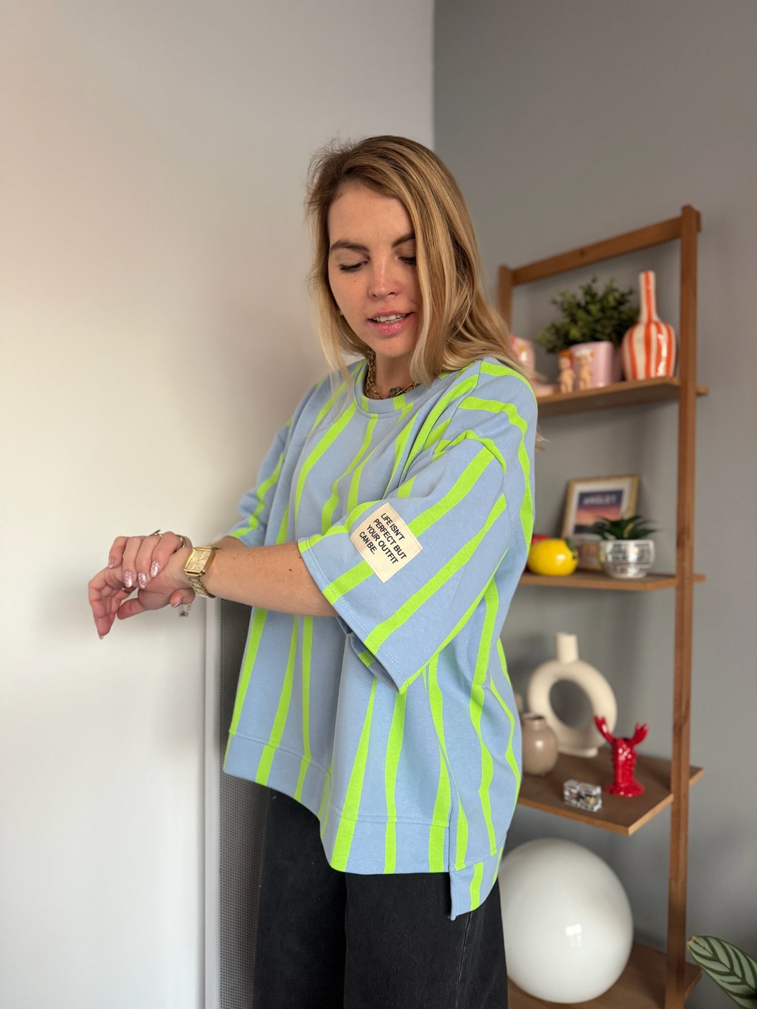 Sweat manche courte PAOLINA rayé bleu