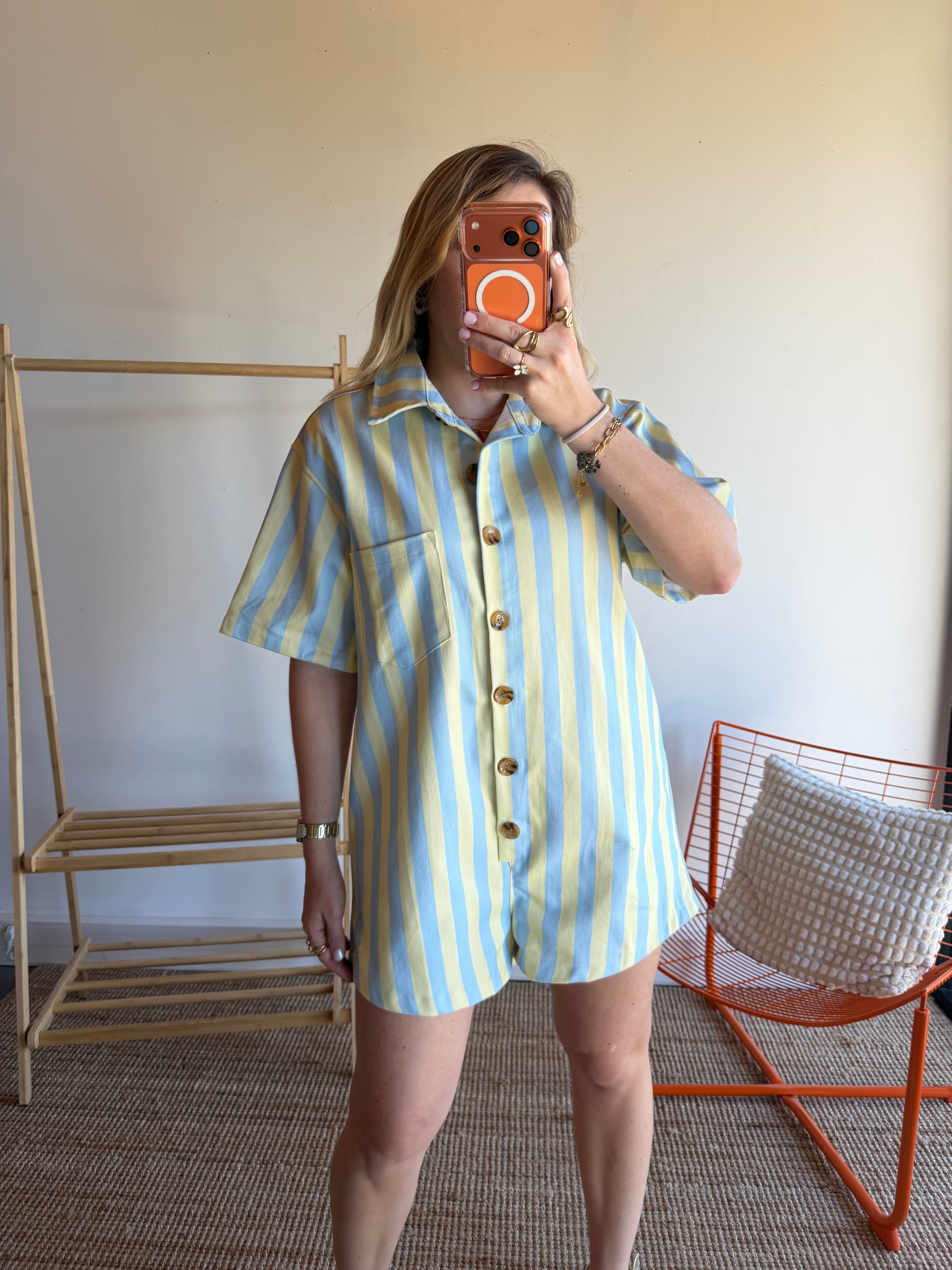 Combishort rayée JULIA bleu + jaune