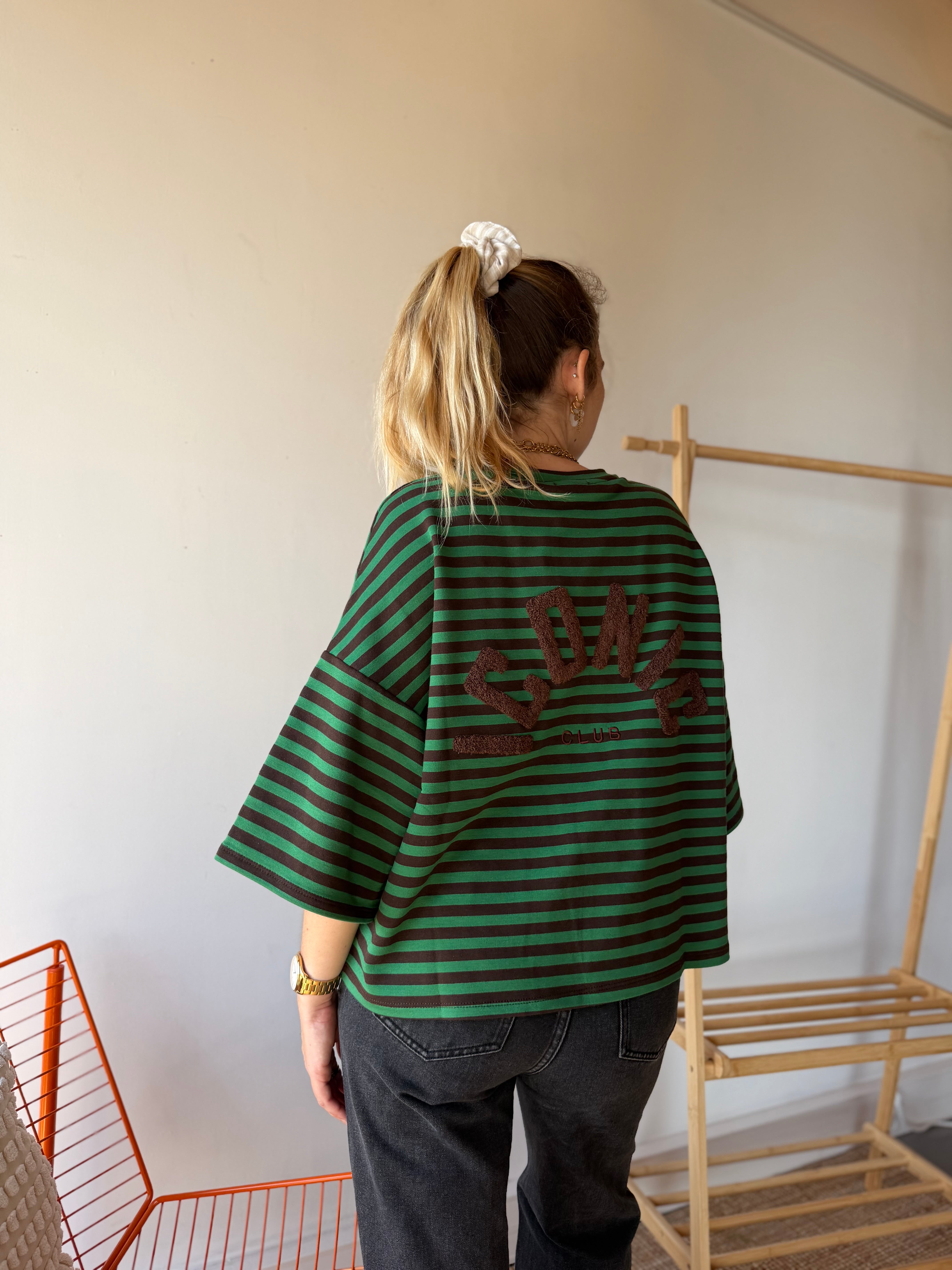 T-shirt marinière ICONIC Vert + Chocolat