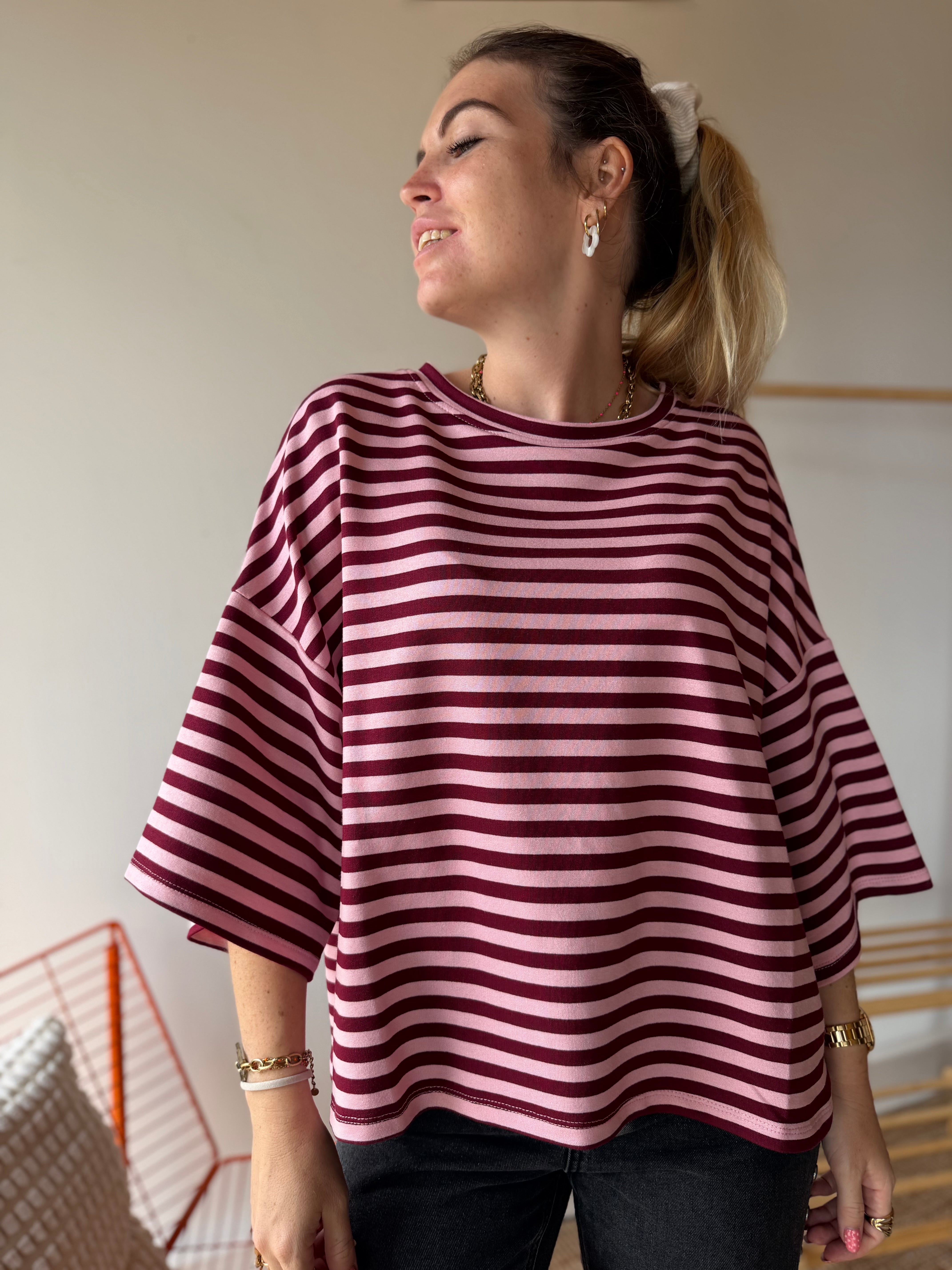 T-shirt marinière ICONIC Bordeaux + Rose