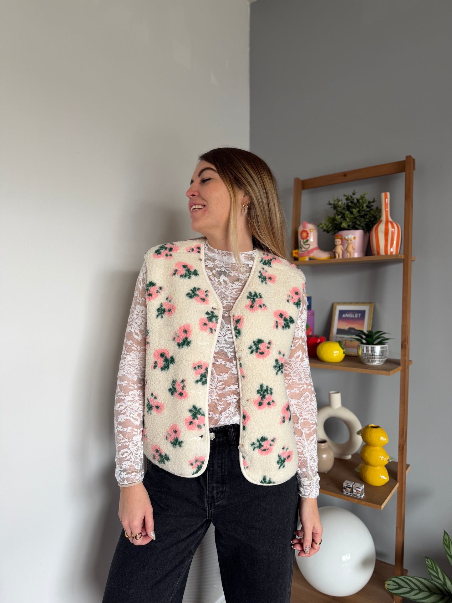 Veste sans manches FLEURS Rose