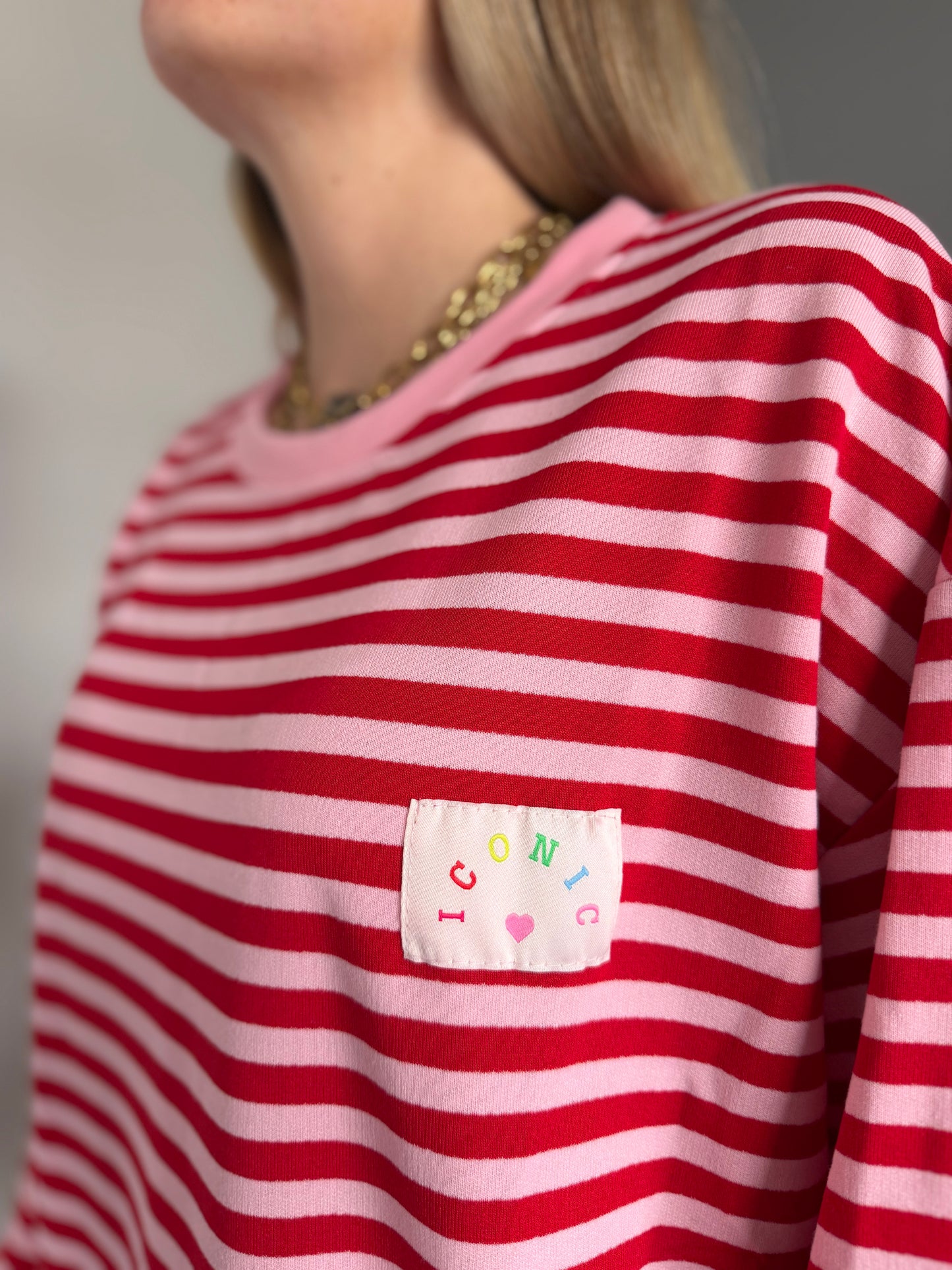 T-shirt marinière ICONIC manches longues Rouge + Rose