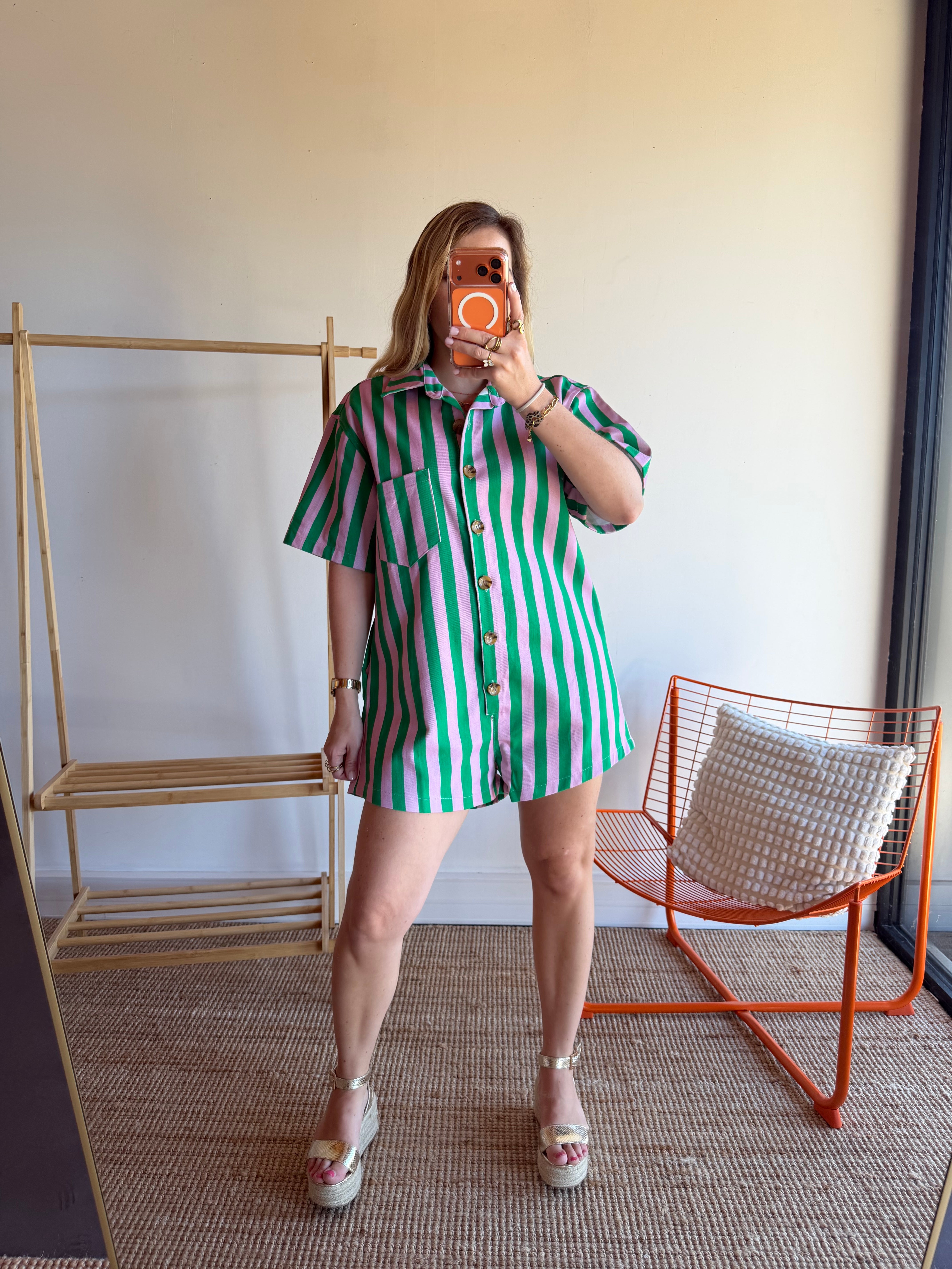 Combishort rayée JULIA vert + rose