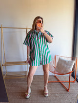 Combishort rayée JULIA vert + rose