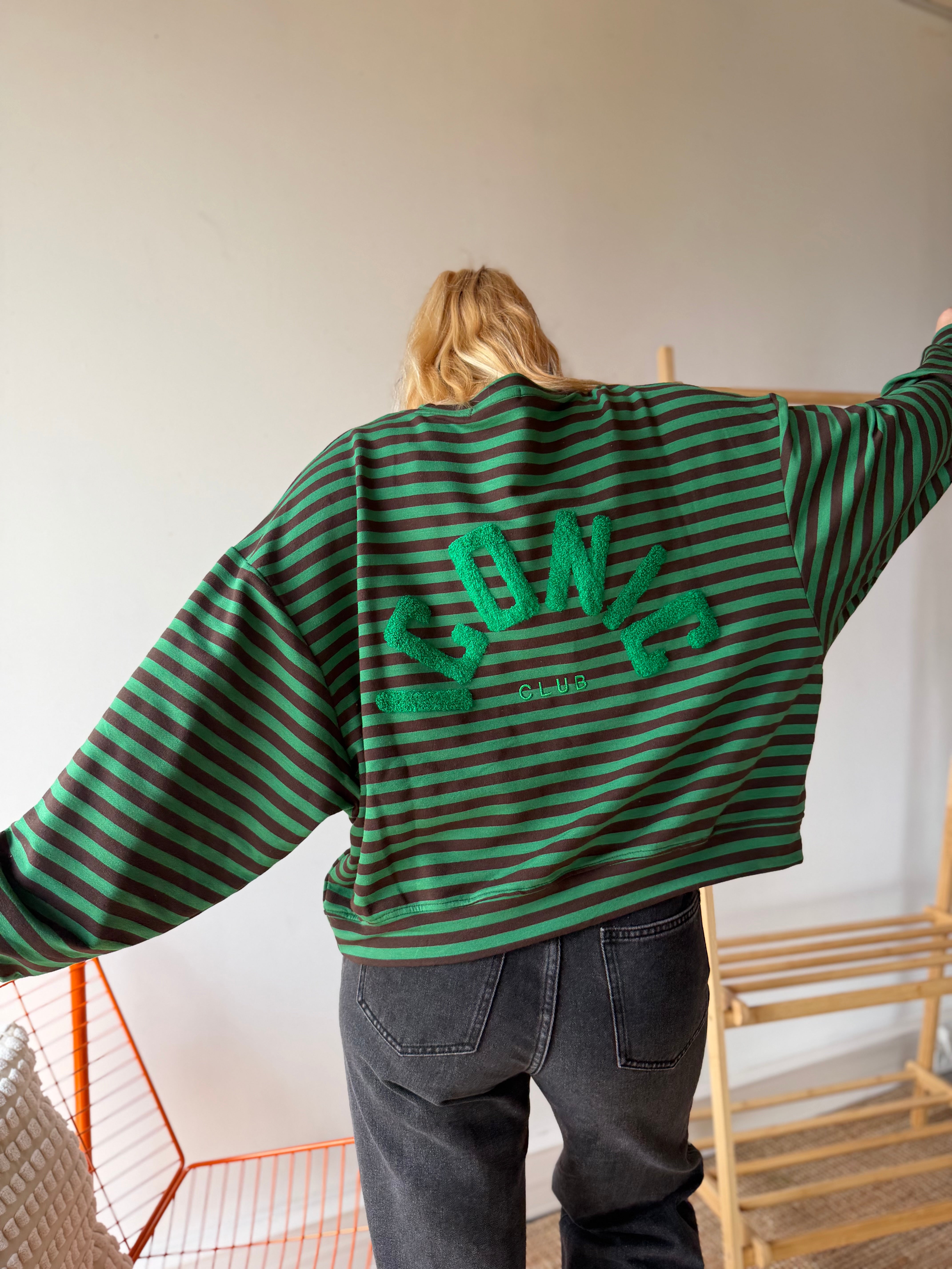 T-shirt marinière ICONIC Vert + Chocolat manches longues