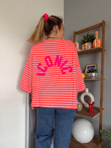 T-shirt marinière ICONIC Corail fluo + Rose