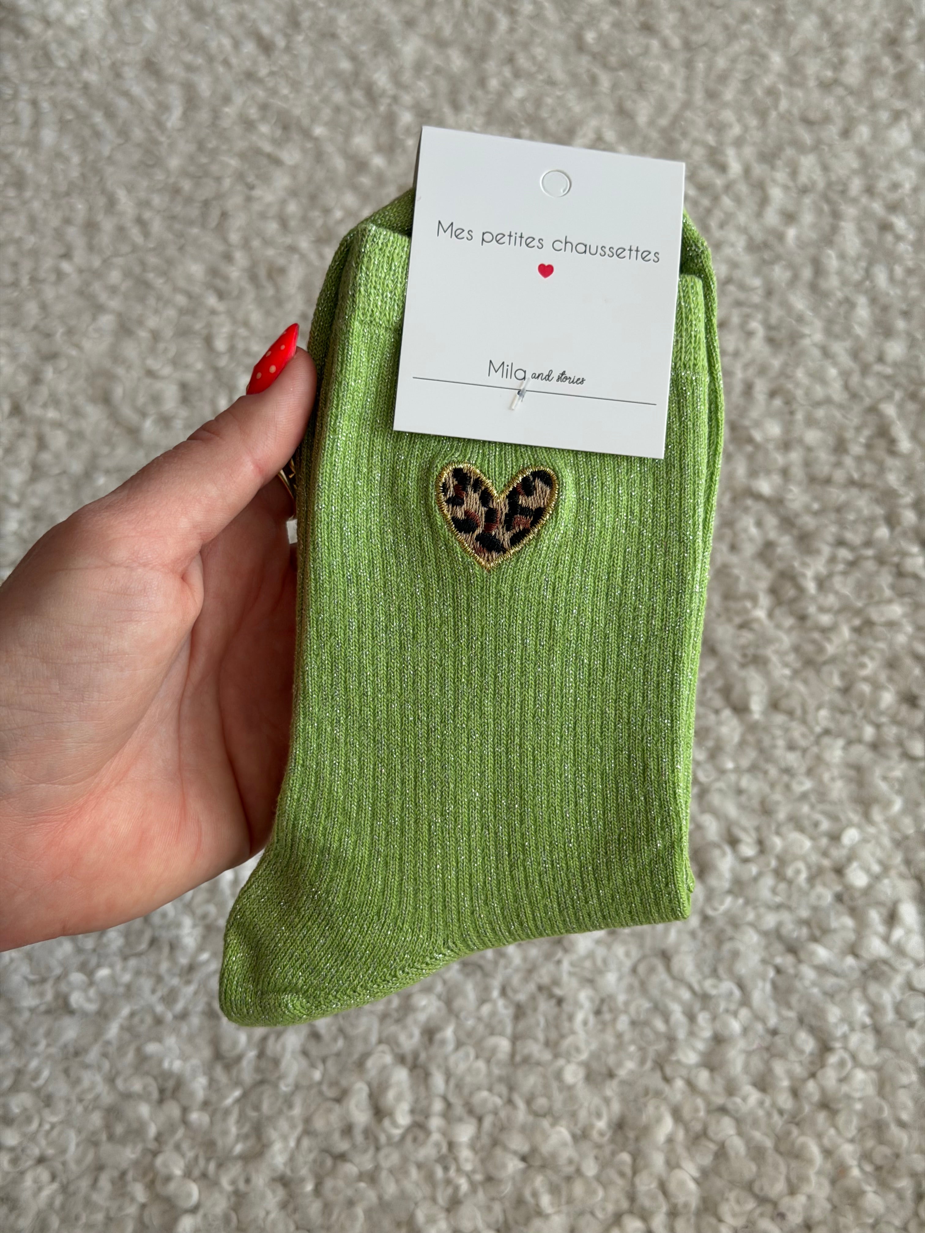 Chaussettes montantes COEUR LÉOPARD