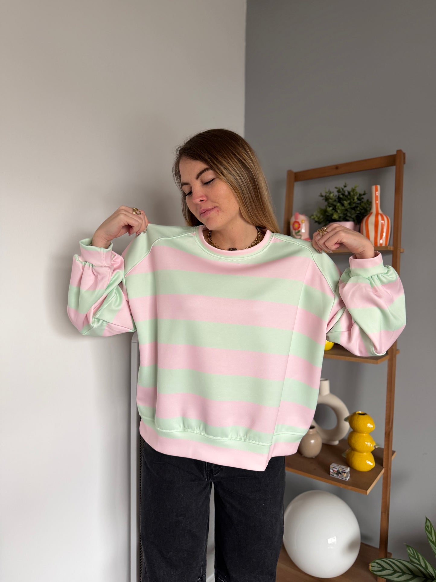 Sweat marinière GABRIEL Vert + Rose