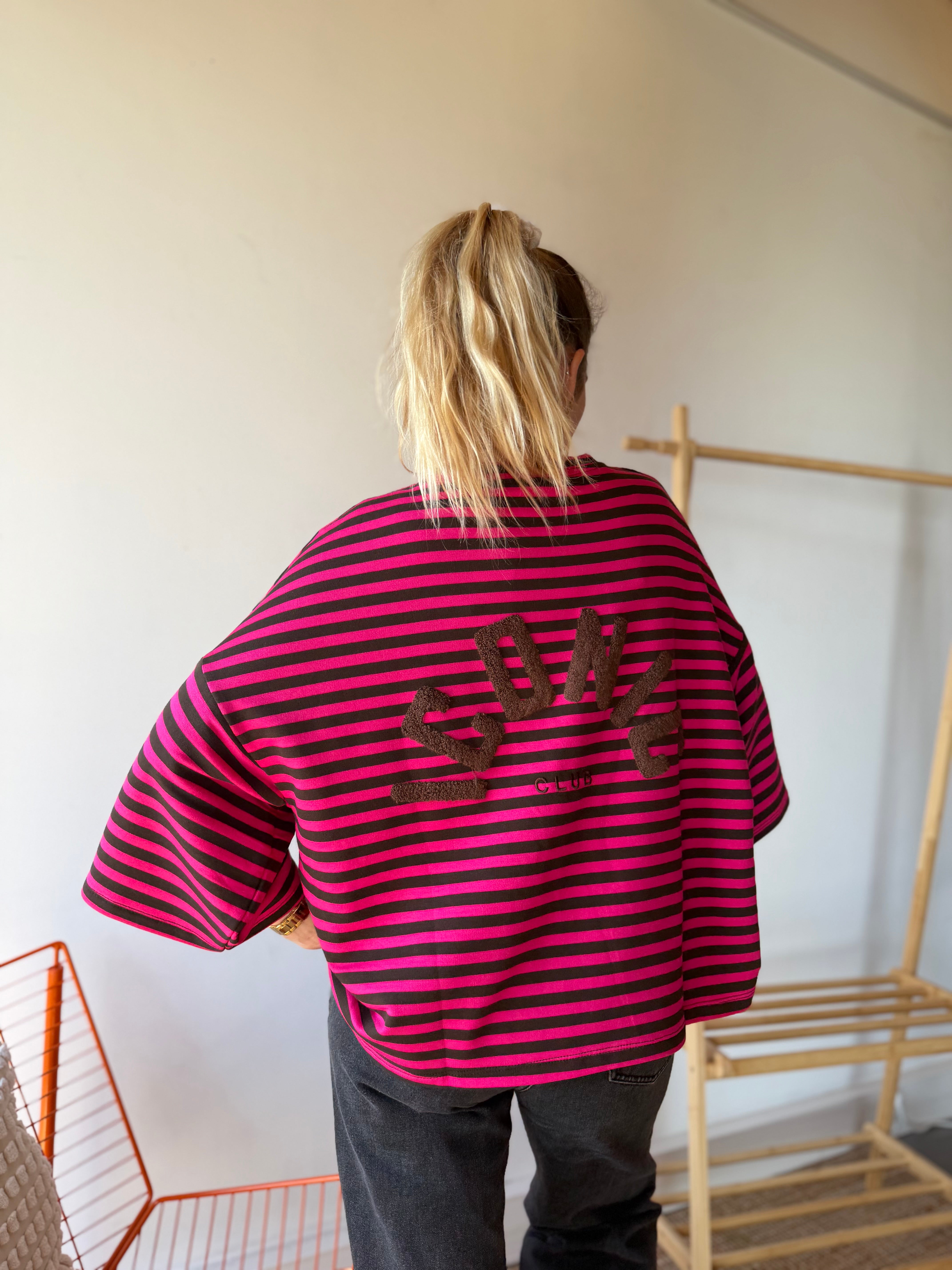 T-shirt marinière ICONIC Rose fushia + Chocolat