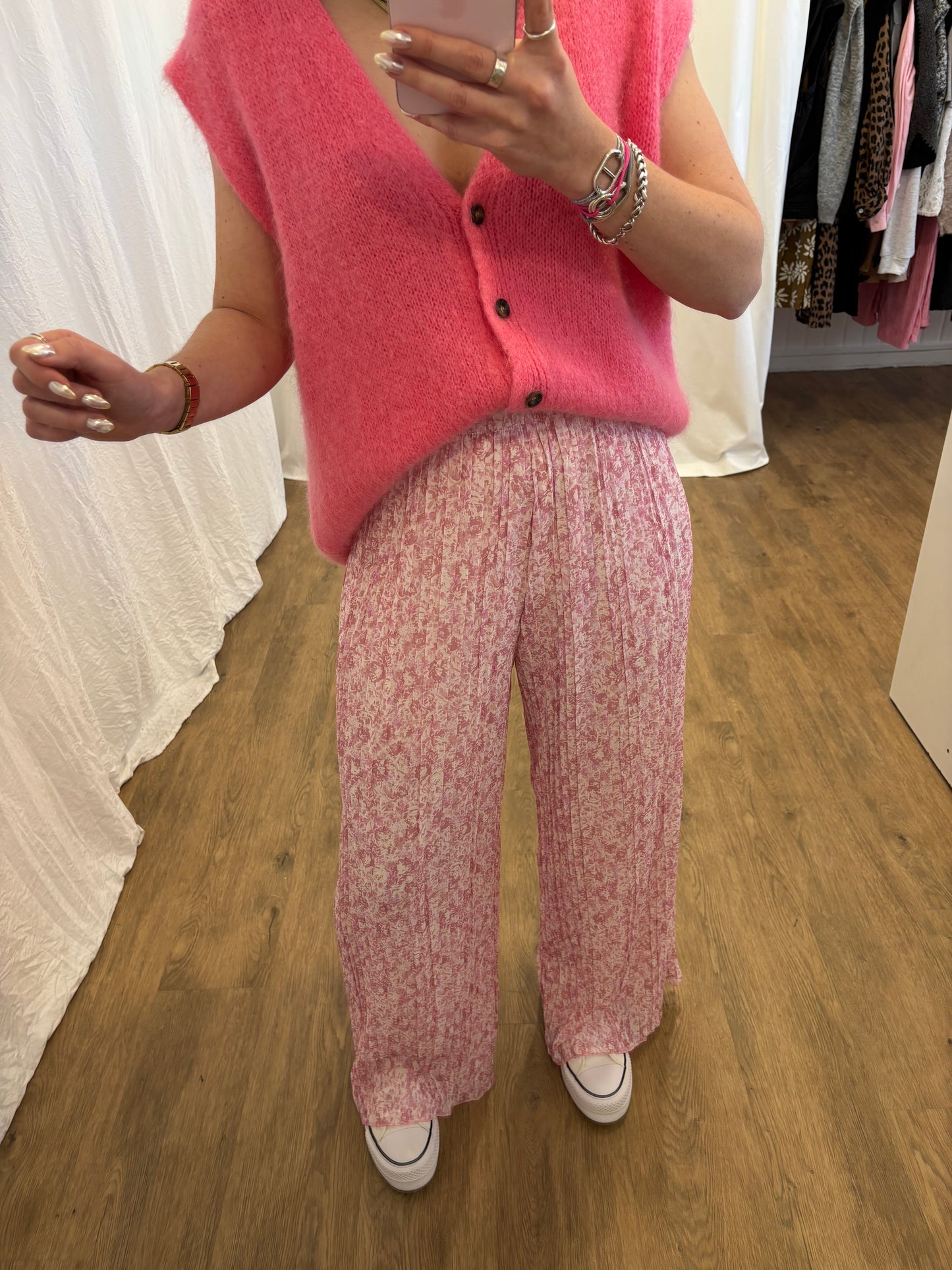 3 - Pantalon plissé BILI petites fleurs vieux rose
