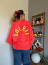 T-shirt marinière SOLEIL Orange + Rose