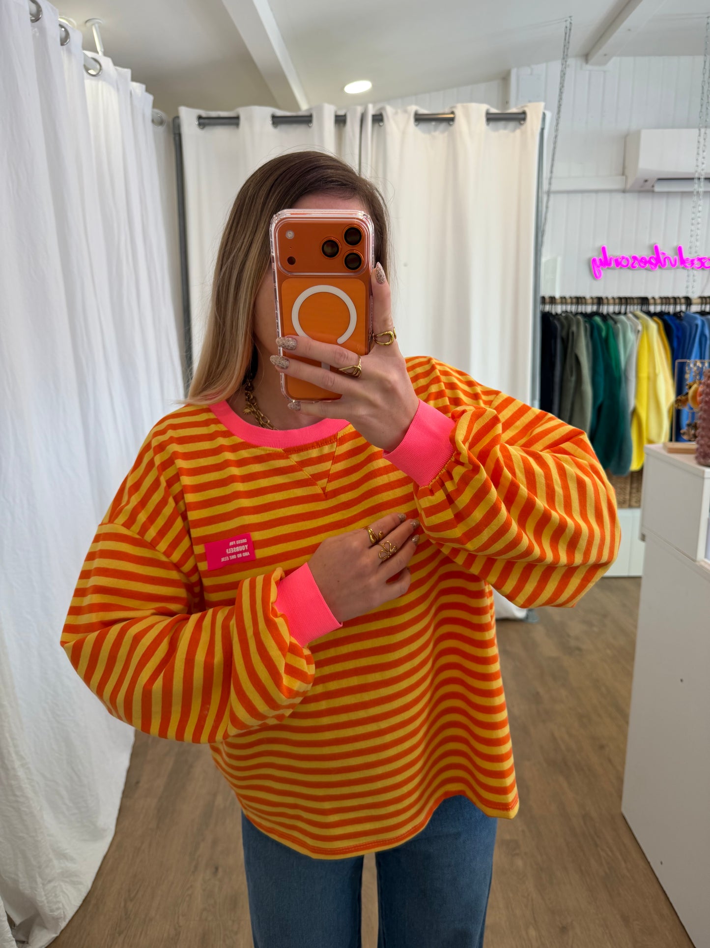 T-shirt manches longues YOURSELF marinière Jaune et Orange