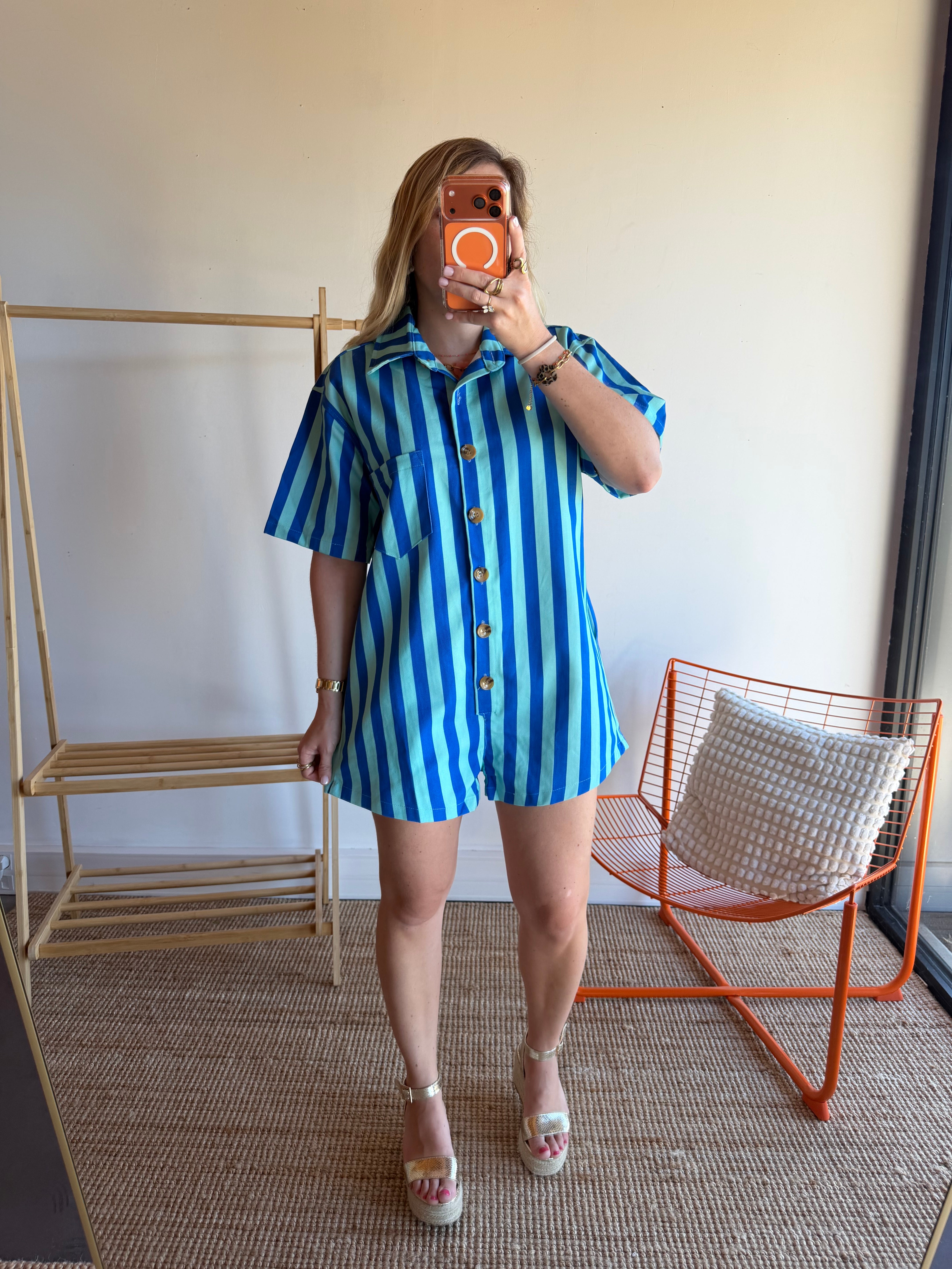Combishort rayée JULIA bleu + turquoise