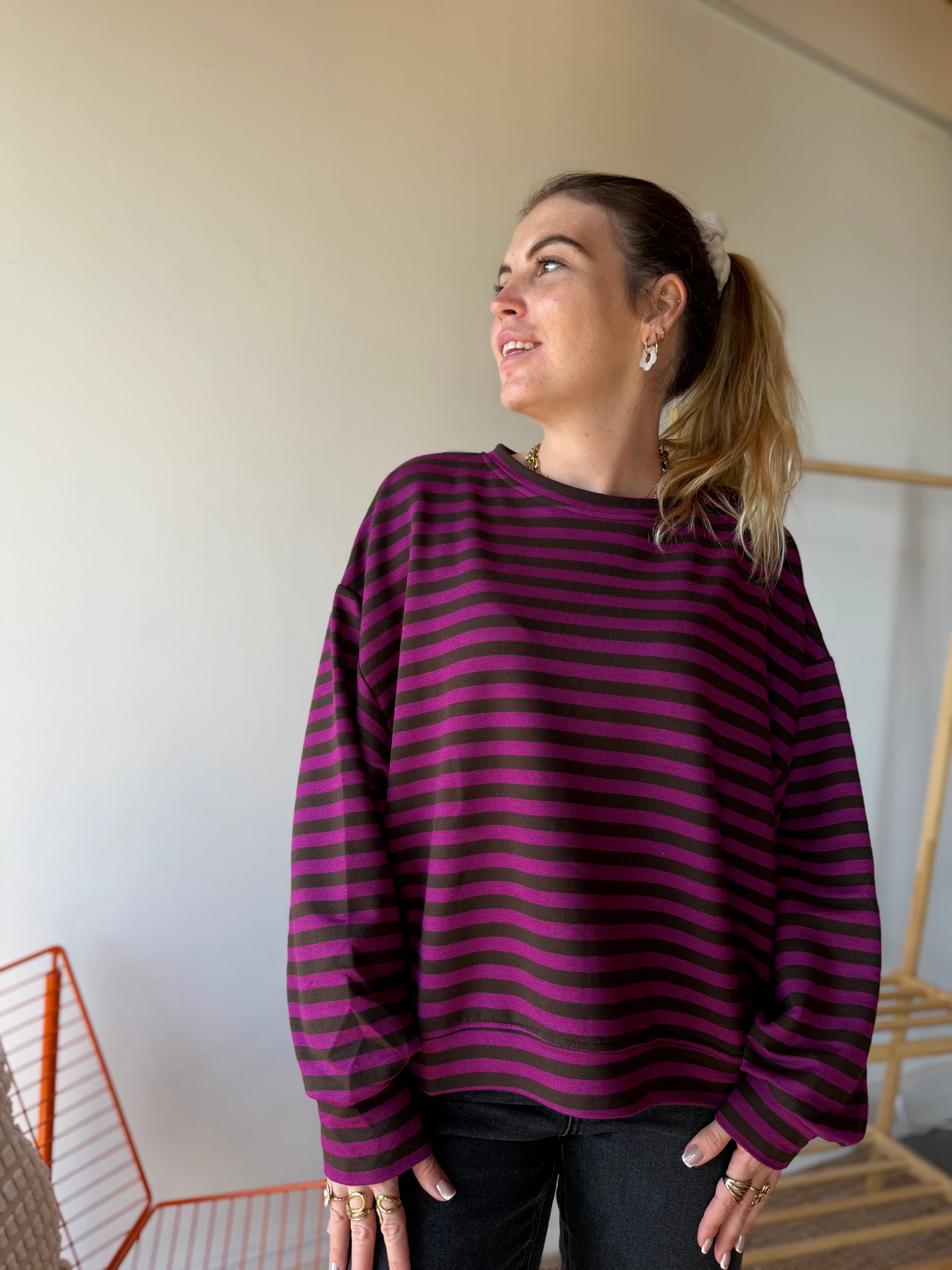 T-shirt marinière ICONIC Violet + Chocolat manches longues