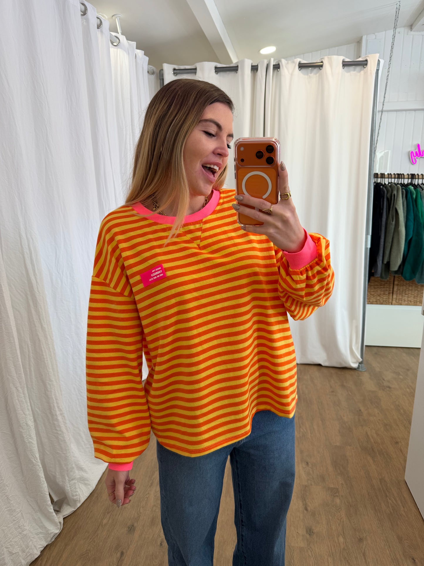 T-shirt manches longues YOURSELF marinière Jaune et Orange