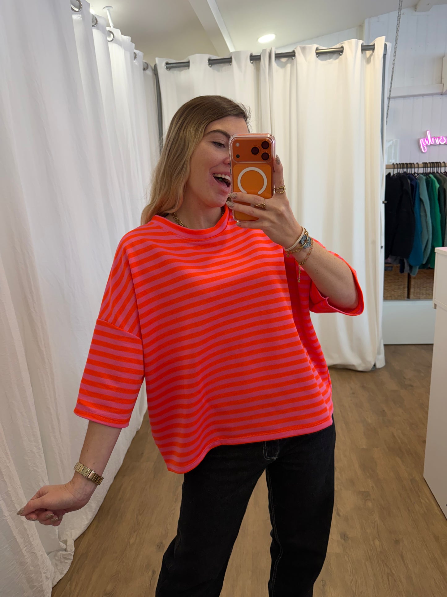 T-shirt LÉA marinière Orange + Rose